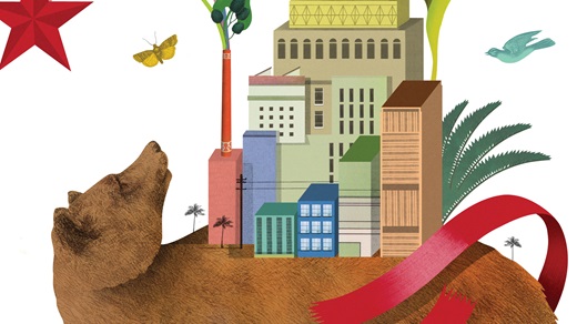 Illustration of California bear with booming economy