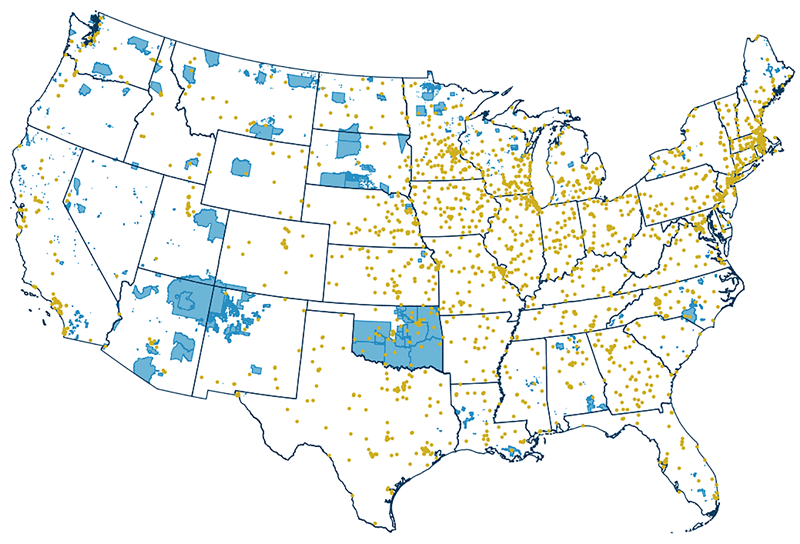 Map showing locations of SBA 7(a) lenders with approved loans made under the 7(a) program, 2015–2019