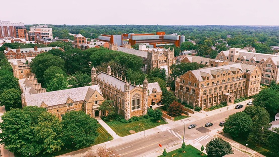 Overhead image of a college campus