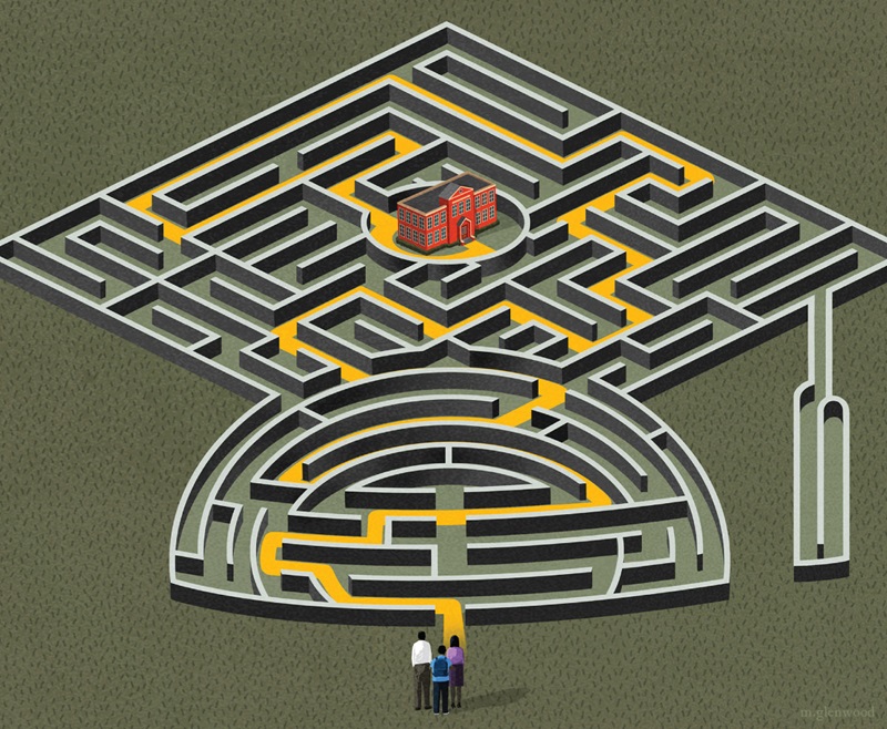 An illustration of a graduation cap with a maze inside