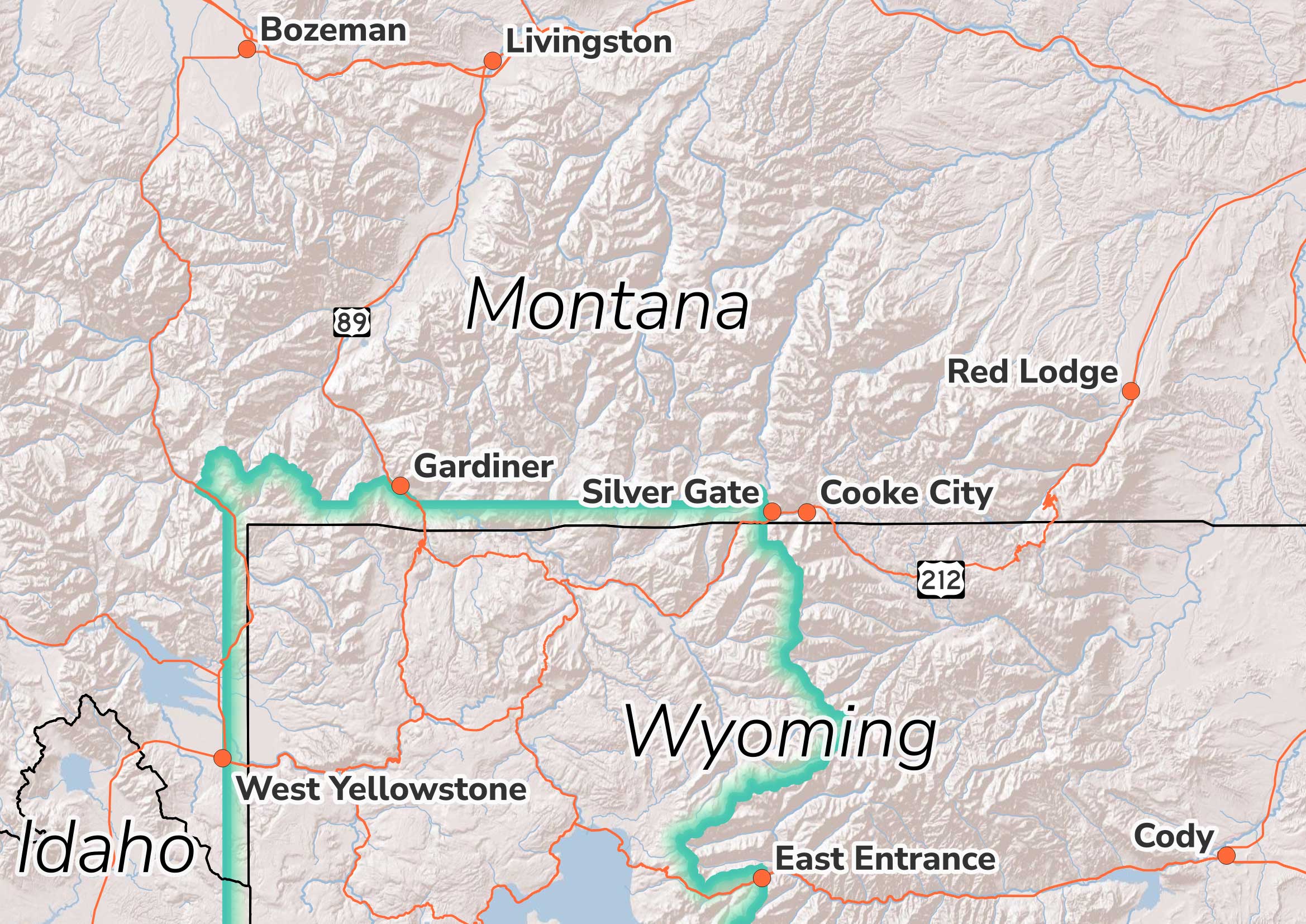 map of Yellowstone National Park, focused on the North entrance