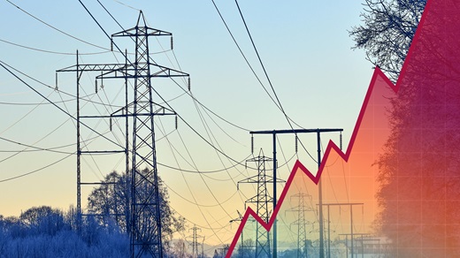 Power lines and rising energy costs graph