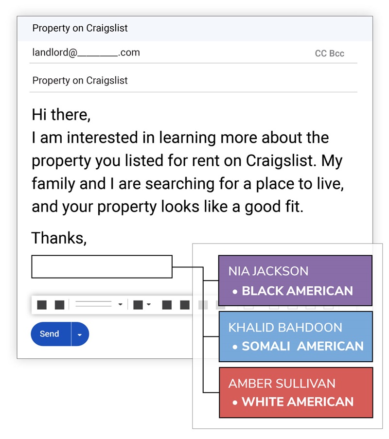 Screenshot of rental email inquiry with three samples of potential renter names