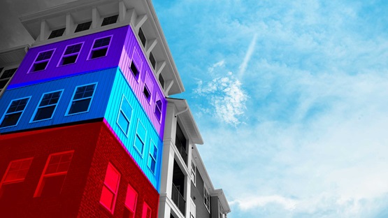 Corner of building with bar graph overlay
