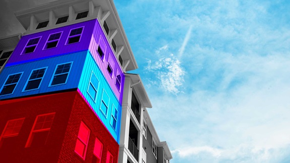 Corner of building with bar graph overlay