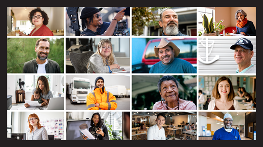 A collage of photos showing diverse people/workers
