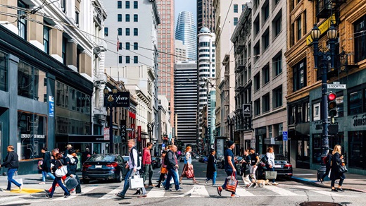 People crossing the street in San Francisco, CA