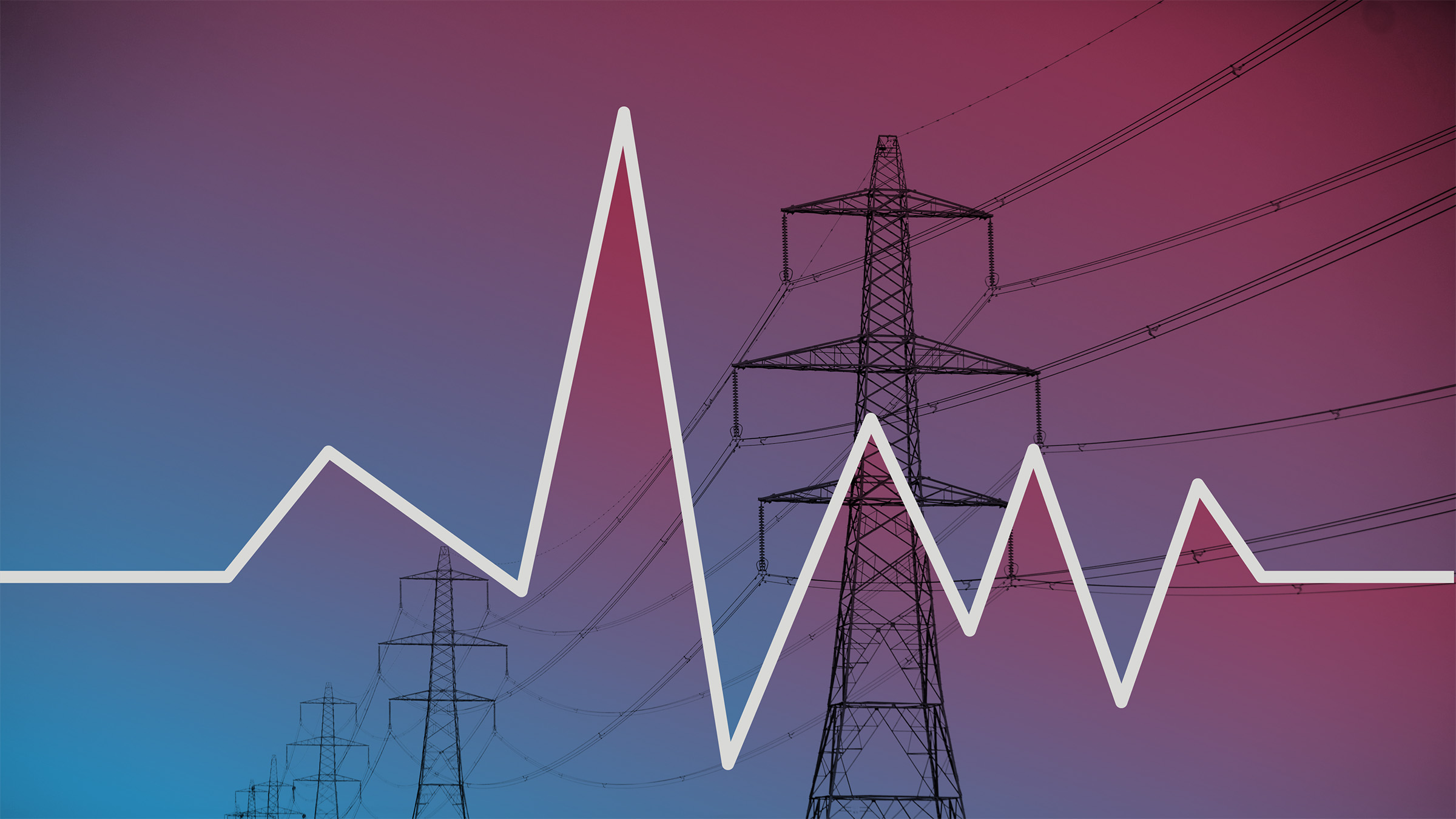 Varied chart line over an image of power lines