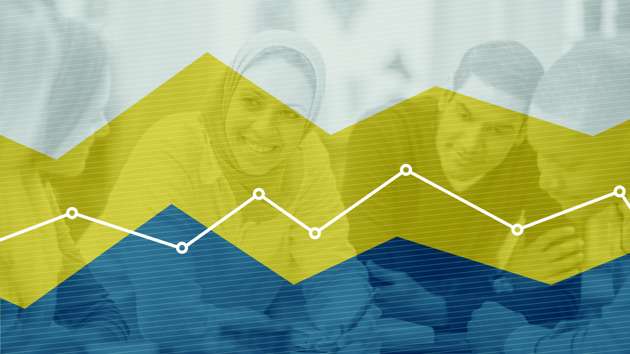 Chart graphic overlaying group of diverse people