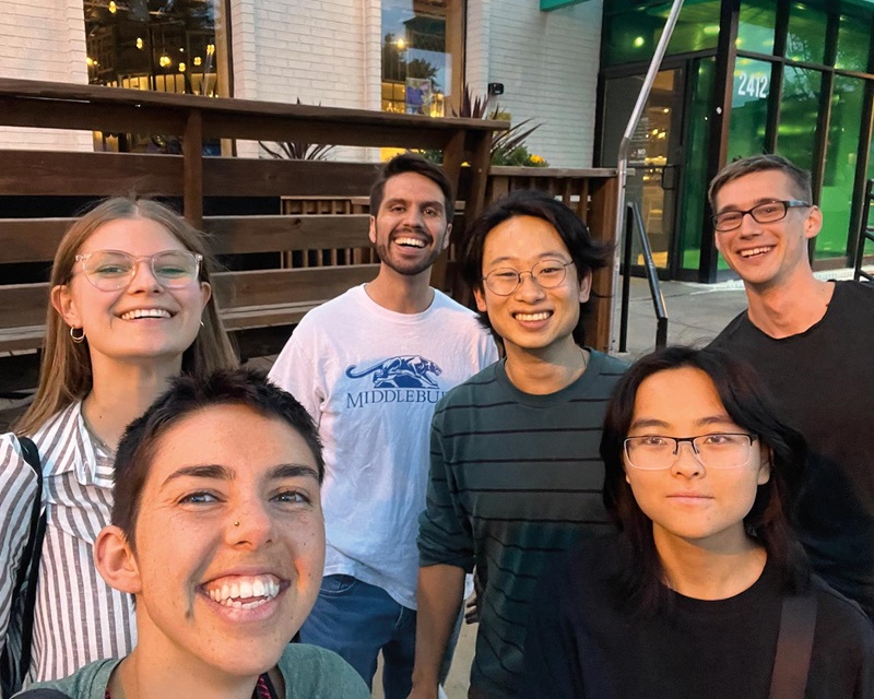 Selfie photo of six research assistants spending time together