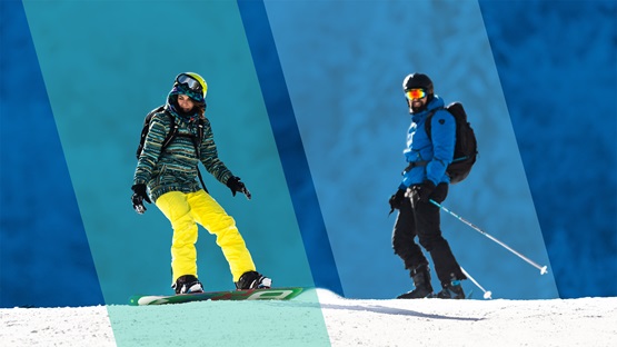 A skier and a snowboarder
