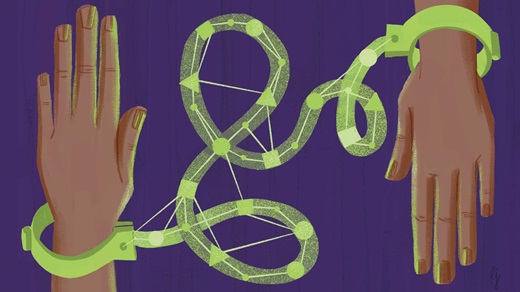 Illustration of hands connected by data