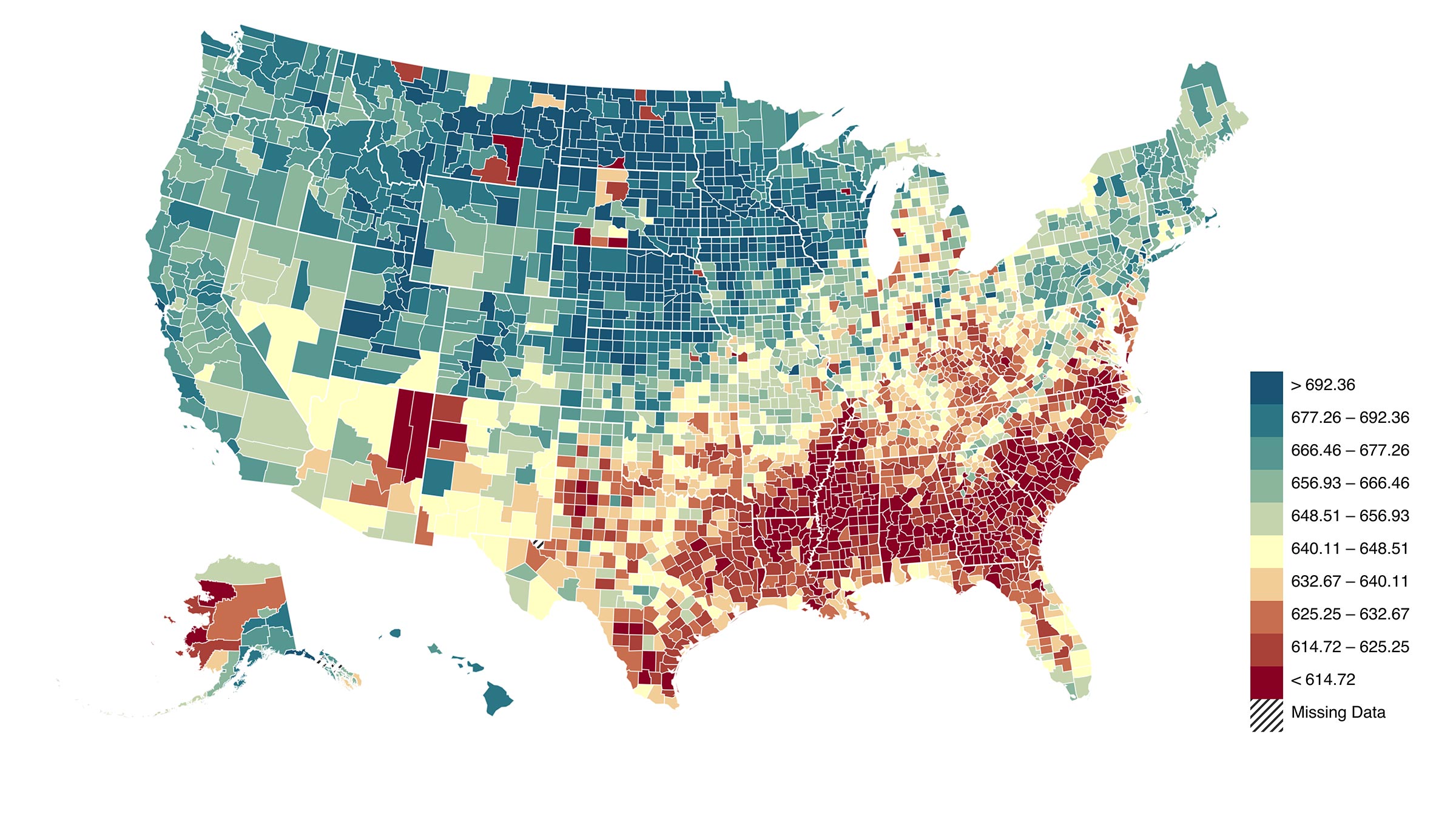 Map with shaded areas according to average credit score