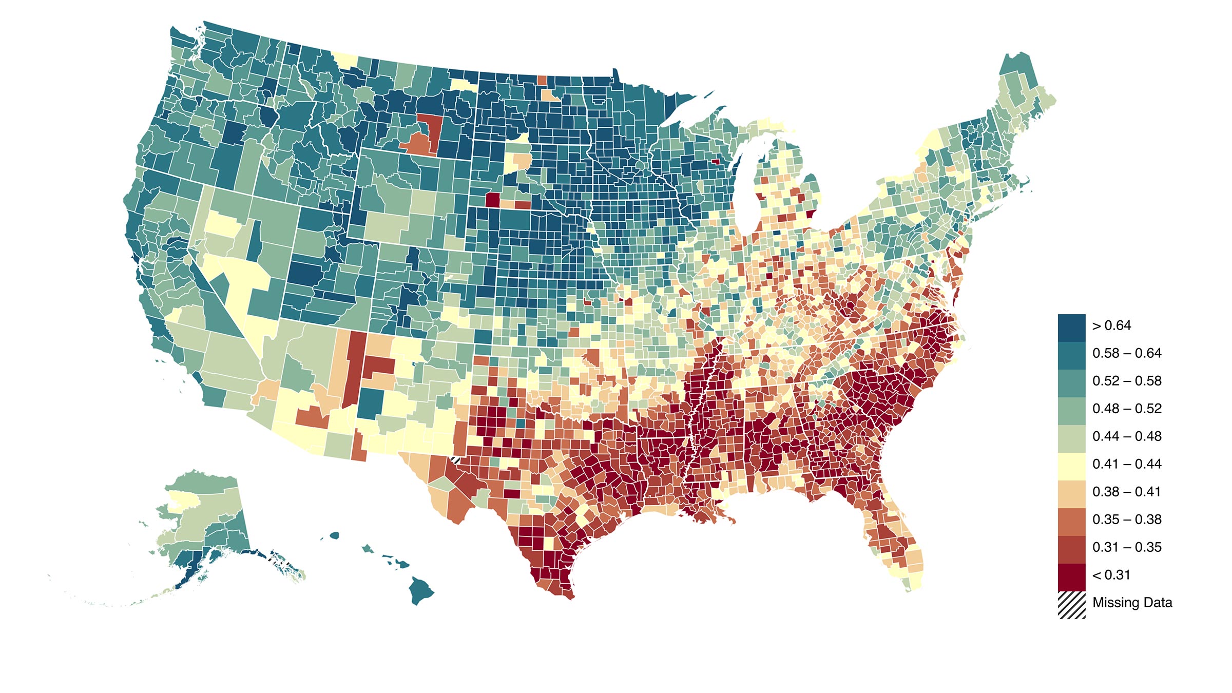 Map with shaded areas according to average credit score