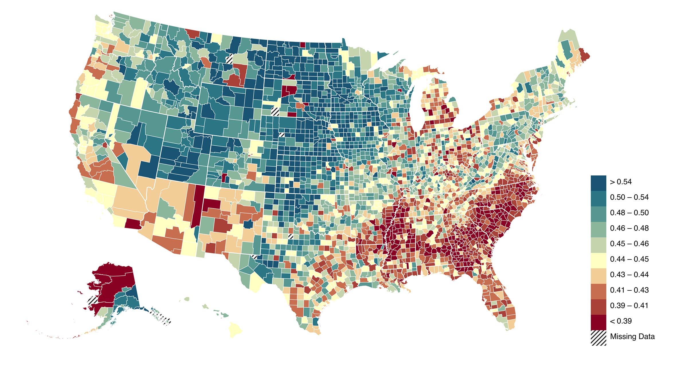 Map with shaded areas according to average credit score
