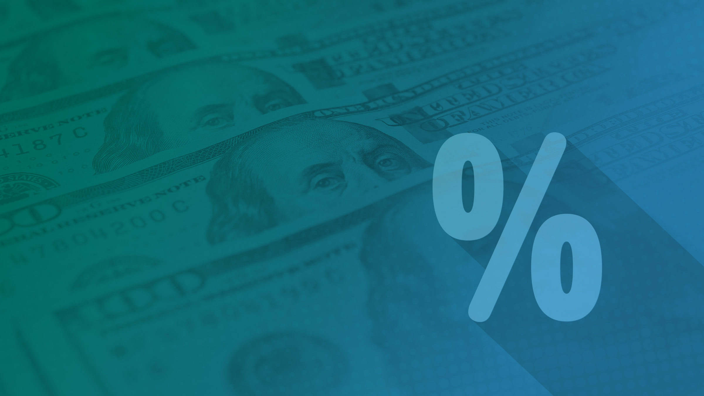 Percent sign in the foreground, US currency in the background