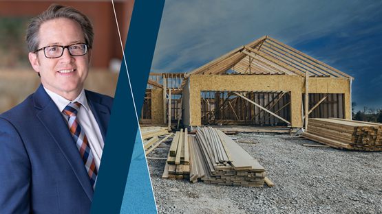 Portrait of Ron Wirtz transposed next to a residential construction site