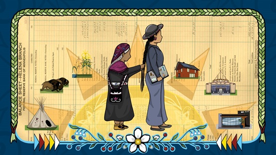 Digital ledger art featuring a grandmother braiding her granddaughter's hair