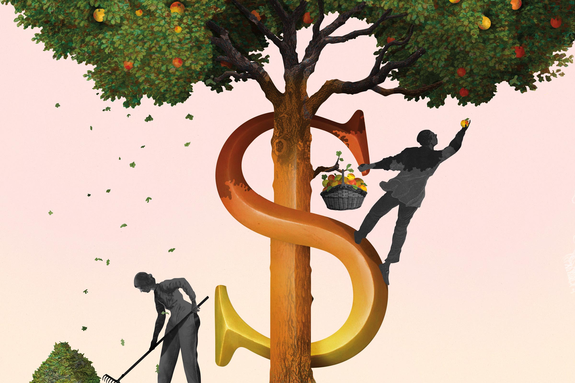 illustration of people working around a money tree
