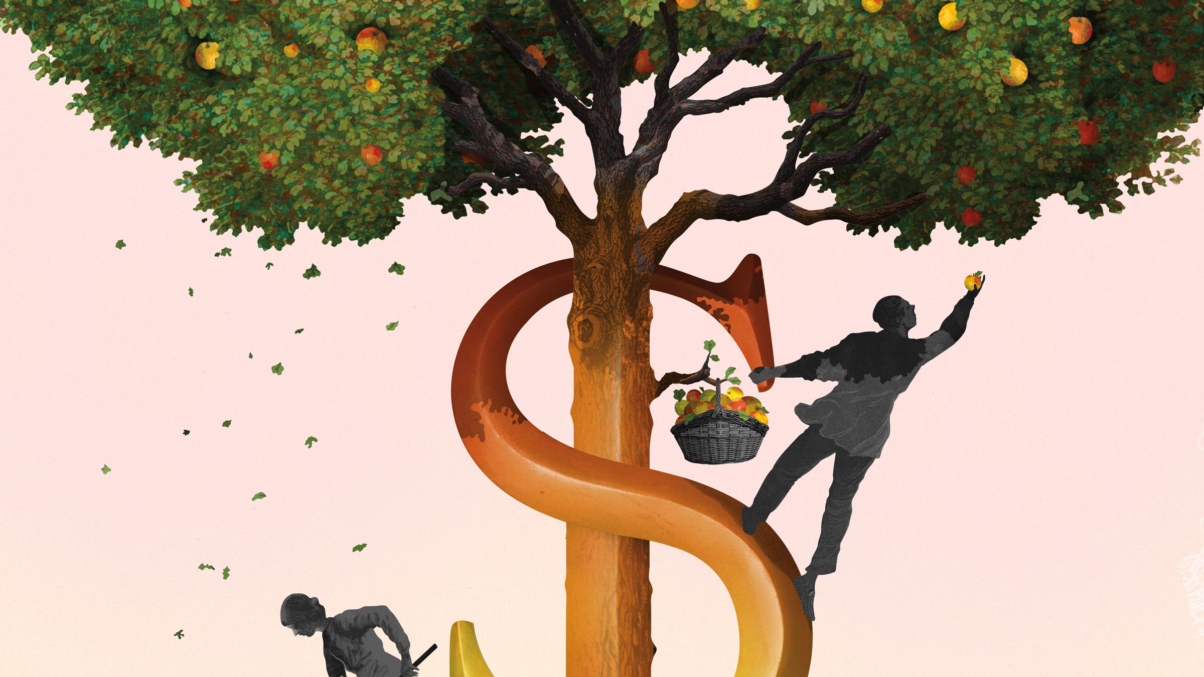 illustration of people working around a money tree