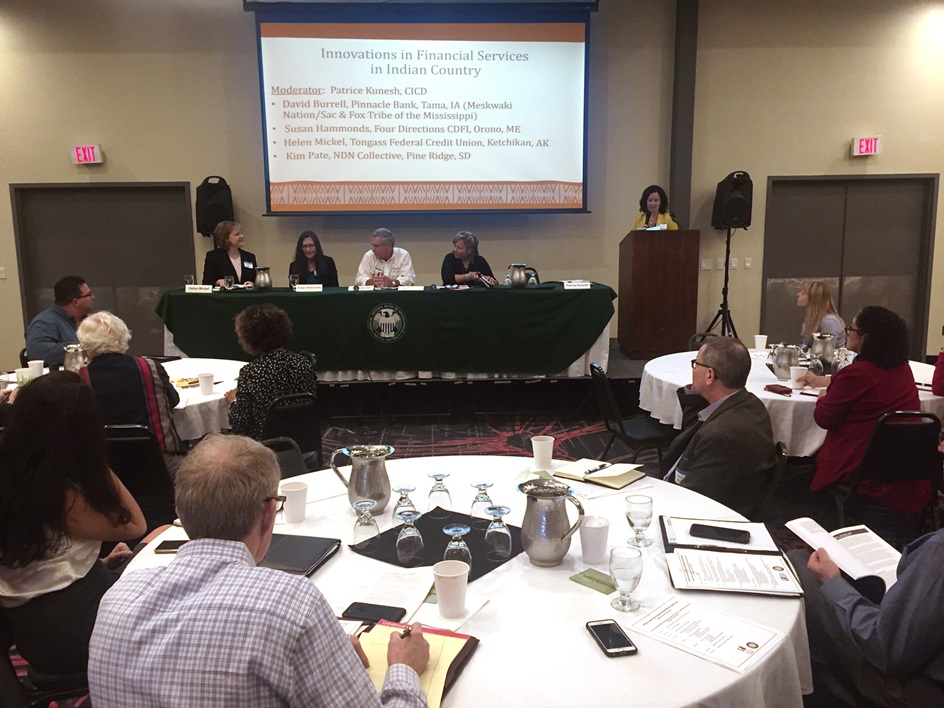 CICD Director Patrice Kunesh welcomes the first NAFI panel on innovations in financial services