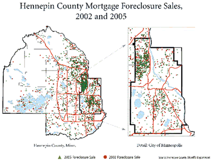 Hennepin County Mortgage Foreclosure Map - 2002 and 2005