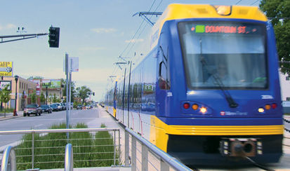 A Green Line train heads from downtown Minneapolis to downtown St. Paul. (Photo by Chris Long)