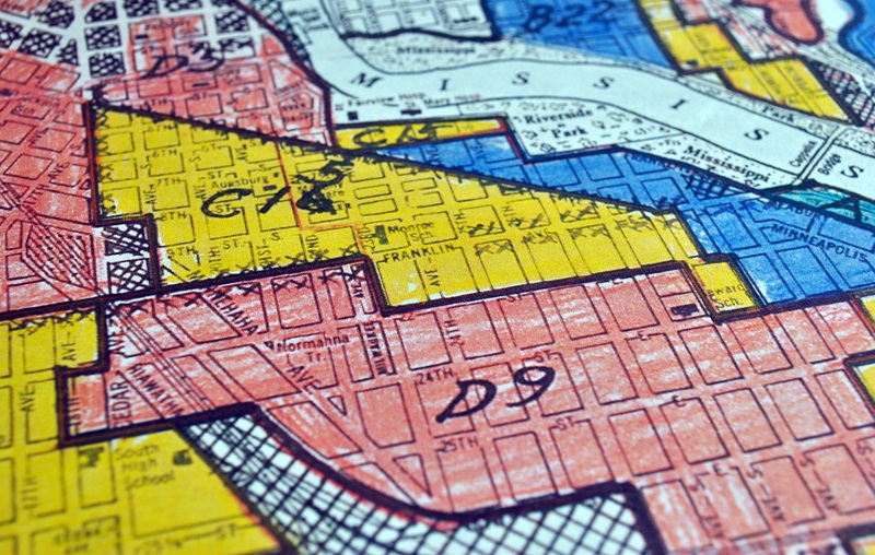Redlined map of Minneapolis, detail