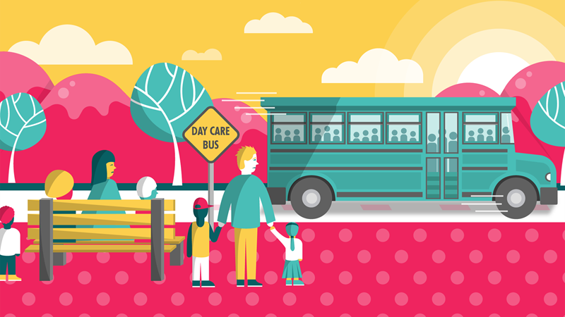 Child Care Development Block Grant, school bus illustration, 3-column image