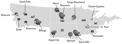Map of Ninth District Professional Sports Teams
