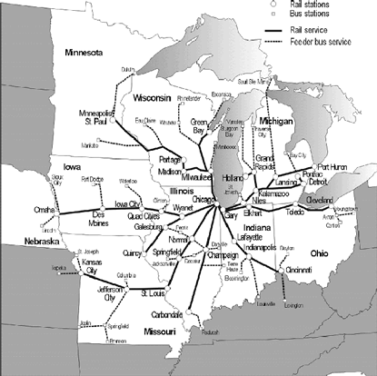 Map of Midwest Regional Mail System