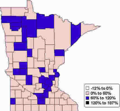 Minnesota Map: Percent Change in Per Capita Personal Income