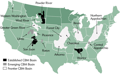 U.S. Map: Coalbed Methane Basins