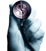 Image: Hand holding stethoscope with dollar sign
