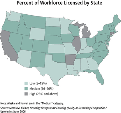 U.S. Map: Percent of Workforce Licensed by State