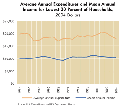 Chart: Average Annual Expenditures and Mean Annual Income for Lowest 20 Percent of Households