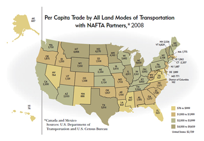 Per Capita Trade by All Land Modes of Transportation with NAFTA Partners, 2008