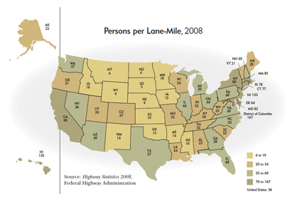 Persons per Lane-Mile, 2008