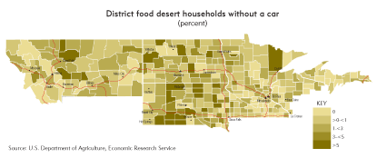 Map 2: District food desert households without a car