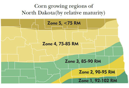 Corn growing regions of North Dakota (by maturity)