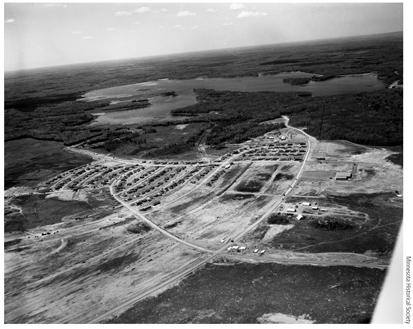 This aerial photo, taken June 15, 1955, by a Minneapolis newspaper photographer, shows the newly founded city of Hoyt Lakes, Minn.