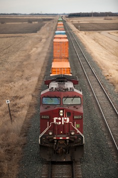 A Canadian Pacific freight train chugs through eastern North Dakota.