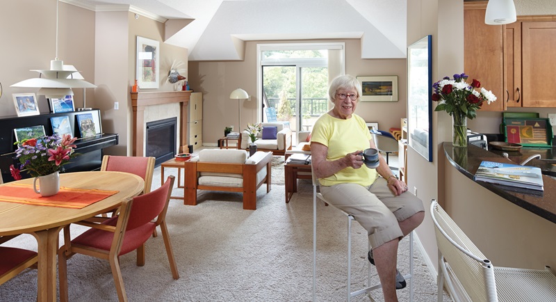 Photo: Bette Hammel in her spacious apartment at Folkestone.