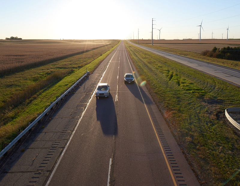 Photo: Interstate Highway 90 looking west—the main commuting route from Sioux Falls to Worthington.