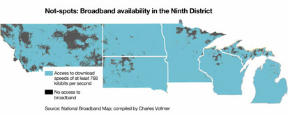 Map 1: Not-spots: Broadband availability in the Ninth District