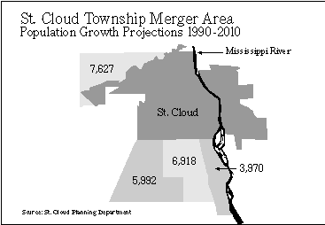 Map: St. Cloud Township Merger Area, 1990-2010