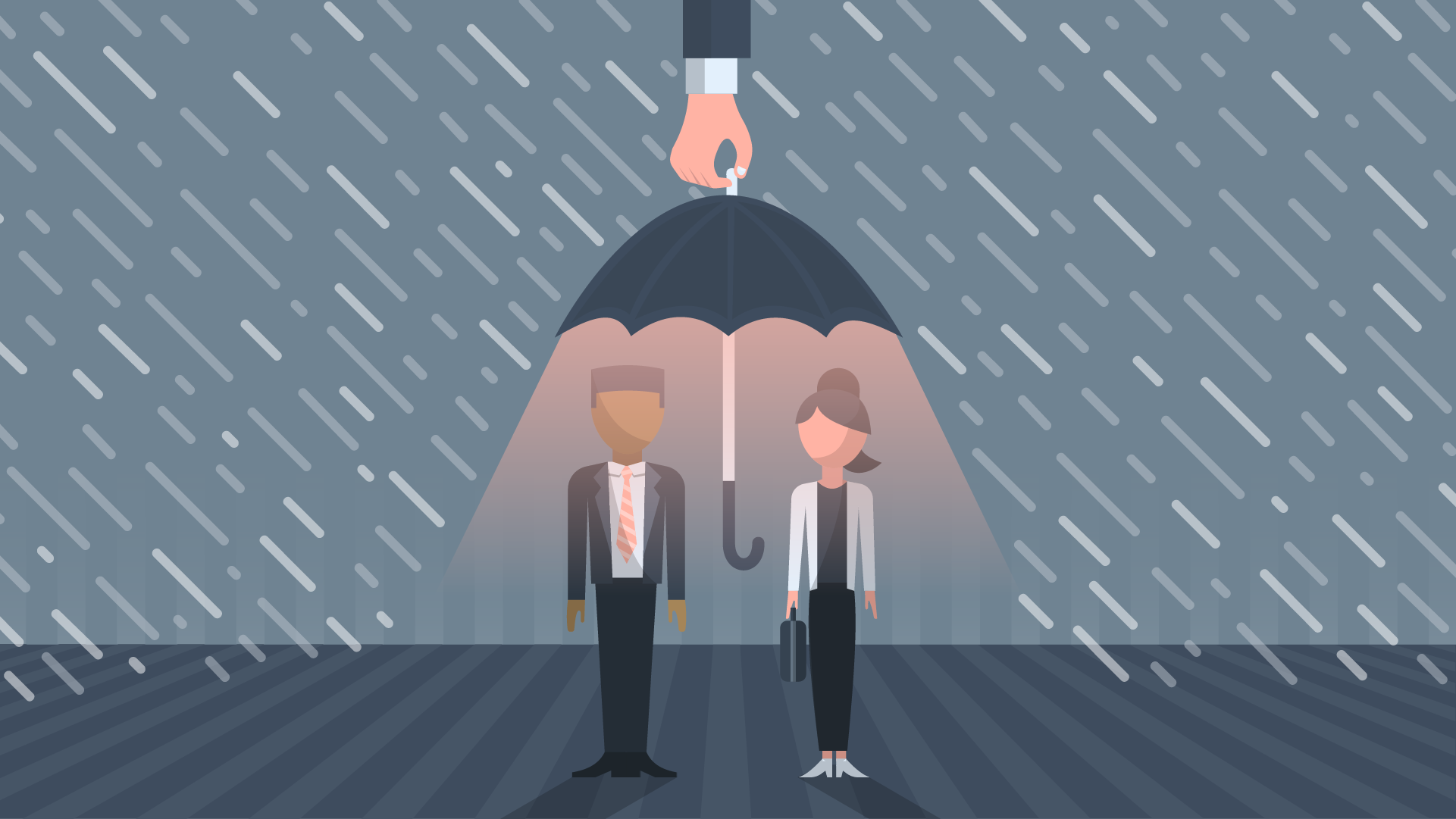 Two workers in the rain