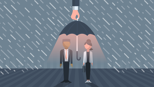 Two workers in the rain