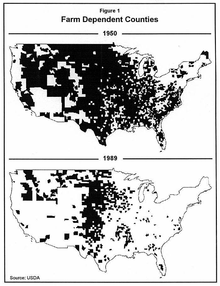 Charts-U.S. Farm dependent counties 1950, 1989