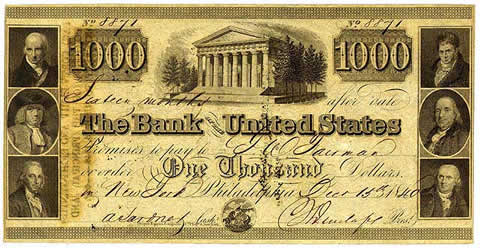 Second Bank of the United States, $1,000 Note